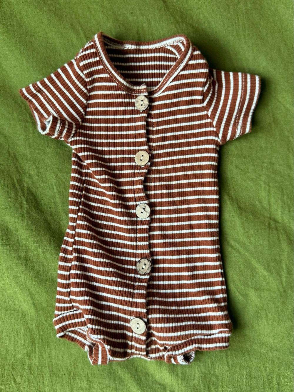 Striped Brown & White Ribbed Baby One-Piece Romper